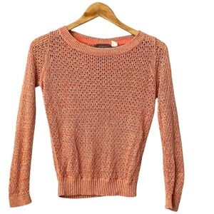 Guinevere Anthropologie Coral Metallic Hemp Blend Open Knit Sweater Size  Small